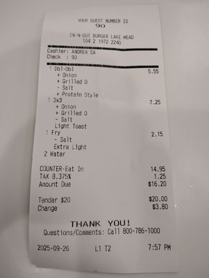 Menu photo 1 In-N-Out Burger Las Vegas, NV