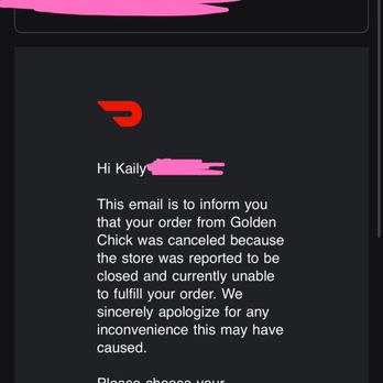 Golden Chick - Proof that it was CANCELLED 44 mins before closing. - Fast Food Near Me - McKinney, Texas