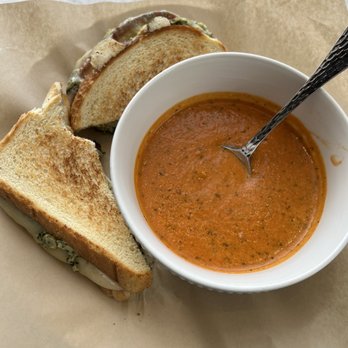 Bird Bakery - Spinach and artichoke grilled cheese with tomato basil soup! - Bakeries Near Me - Greenwood Village, Colorado