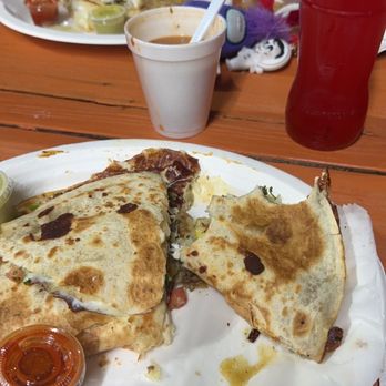 Oye Taquito - Quesadilla Suprema with Frijoles Charros and Ponche - Food Trucks Near Me - Austin, Texas Oye Taquito - Quesadilla Suprema with Frijoles Charros and Ponche - Food Trucks Near Me - Austin, Texas