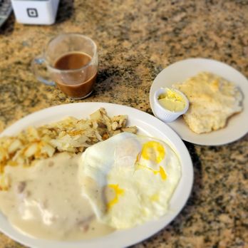 Cape Arago Cafe & Espresso - Chicken fried steak and eggs with hash Browns and a biscuit with coffee - Breakfast & Brunch Near Me - Charleston, Oregon Cape Arago Cafe & Espresso - Chicken fried steak and eggs with hash Browns and a biscuit with coffee - Breakfast & Brunch Near Me - Charleston, Oregon
