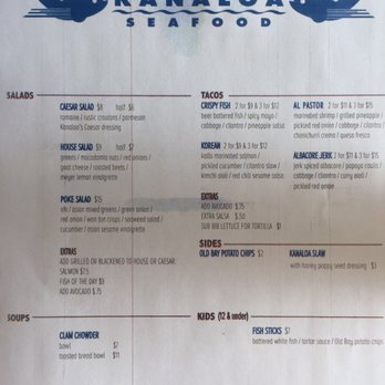 Kanaloa Seafood - current lunch menu. 11am-2pm. ***OUTDATED*** - Seafood Near Me - Oxnard, California Kanaloa Seafood - current lunch menu. 11am-2pm. ***OUTDATED*** - Seafood Near Me - Oxnard, California