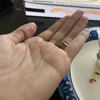 Papa Johns Pizza - First two strands from my husbands piece, at first we thought it was cheese, but it's most definitely plastic. - Pizza Near Me - Arvada, Colorado