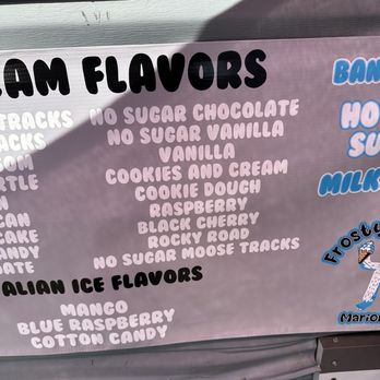 Frosty’s Parlor - Second part of sign of ice cream flavors - Ice Cream & Frozen Yogurt Near Me - Marion, North Carolina