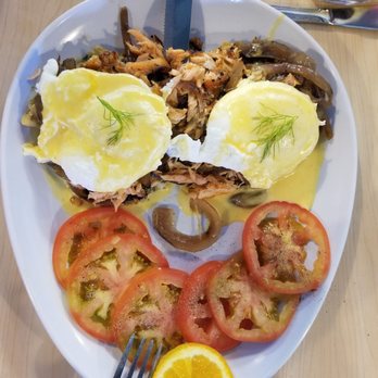 Two Chicks - My salmon bene on veggie fritters with tomatoes instead of potatoes -- really delicious. - Breakfast & Brunch Near Me - Reno, Nevada Two Chicks - My salmon bene on veggie fritters with tomatoes instead of potatoes -- really delicious. - Breakfast & Brunch Near Me - Reno, Nevada