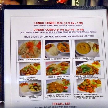Thai Town Restaurant - Dinner Combo $11.98 (3pm-10pm) All combos served with salad, 2 spring rolls, 2 crispy wonton - Thai Near Me - Vancouver, British Columbia
