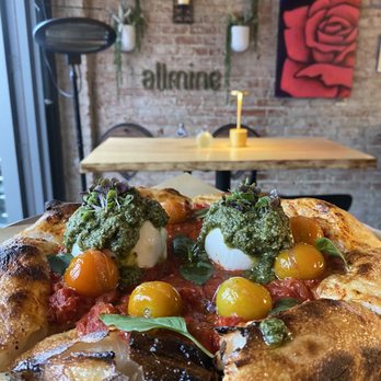 allmine - Caprese pizza - burrata, pesto, tomato confit! So yummy - Pizza Near Me - Oceanside, California