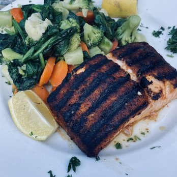 The Brown Stone - Blackened salmon with mixed vegetables. - Sports Bars Near Me - Metuchen, New Jersey