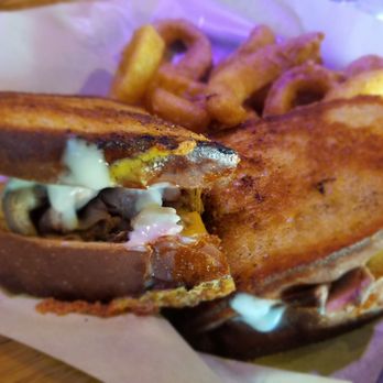 Shannon View Inn - The East sider: roast beef sandwich w/upgraded onion ring side - Irish Pub Near Me - Warwick, Rhode Island