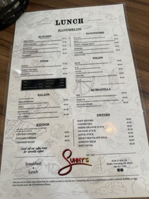 Menu photo 2 Sunnys Breakfast Lunch Shelby Twp, MI