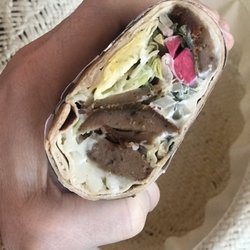 Jumpstart Valero - Beef/lamb gyro with pickled vegetables, tzatziki, onion, garlic sauce, cheese, lettuce.