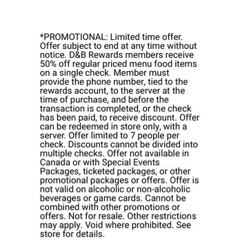 Dave & Buster's Bakersfield - Web site half off food promo disclaimer description does not mention certain days only. The app does. Don't feel mislead by the site :) - Arcades Near Me - Bakersfield, California Dave & Buster's Bakersfield - Web site half off food promo disclaimer description does not mention certain days only. The app does. Don't feel mislead by the site :) - Arcades Near Me - Bakersfield, California