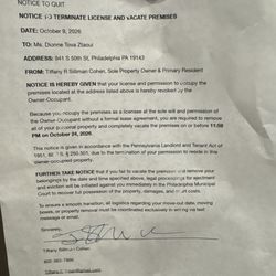 Kol Tzedek Synagogue - Illegal Notice a KT member put up on her fridge to scare her Black senior tenant into self eviction because she is anti racist.