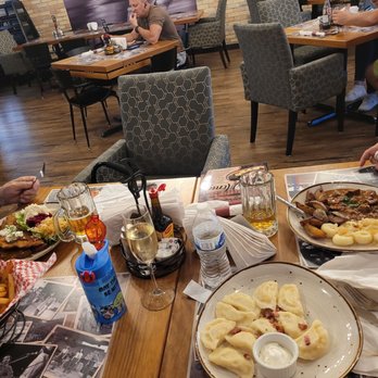 Opolska - Goulash (far right) with dumplings & potatoes Pierogi (right) with sour cream Fries (left) Swiss Steak (far left) - Polish Near Me - Schamburg, Illinois Opolska - Goulash (far right) with dumplings & potatoes Pierogi (right) with sour cream Fries (left) Swiss Steak (far left) - Polish Near Me - Schamburg, Illinois