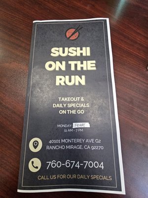 Menu photo 7 Sushi on the Run Rancho Mirage, CA