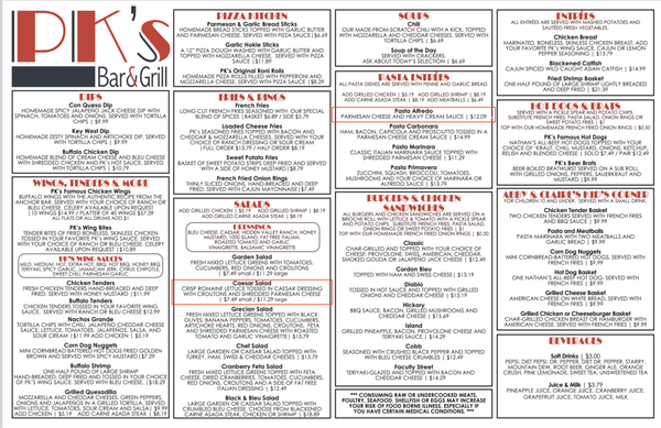Menu photo 1 PK's Bar & Grill Blacksburg, VA Menu photo 1 PK's Bar & Grill Blacksburg, VA