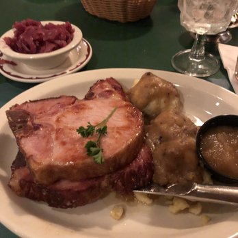 Mark's East Side - Kasseler Rippchen (succulent smoked grilled pork chops) with spaetzle and dumplings and a side of red cabbage - Steakhouses Near Me - Appleton, Wisconsin Mark's East Side - Kasseler Rippchen (succulent smoked grilled pork chops) with spaetzle and dumplings and a side of red cabbage - Steakhouses Near Me - Appleton, Wisconsin