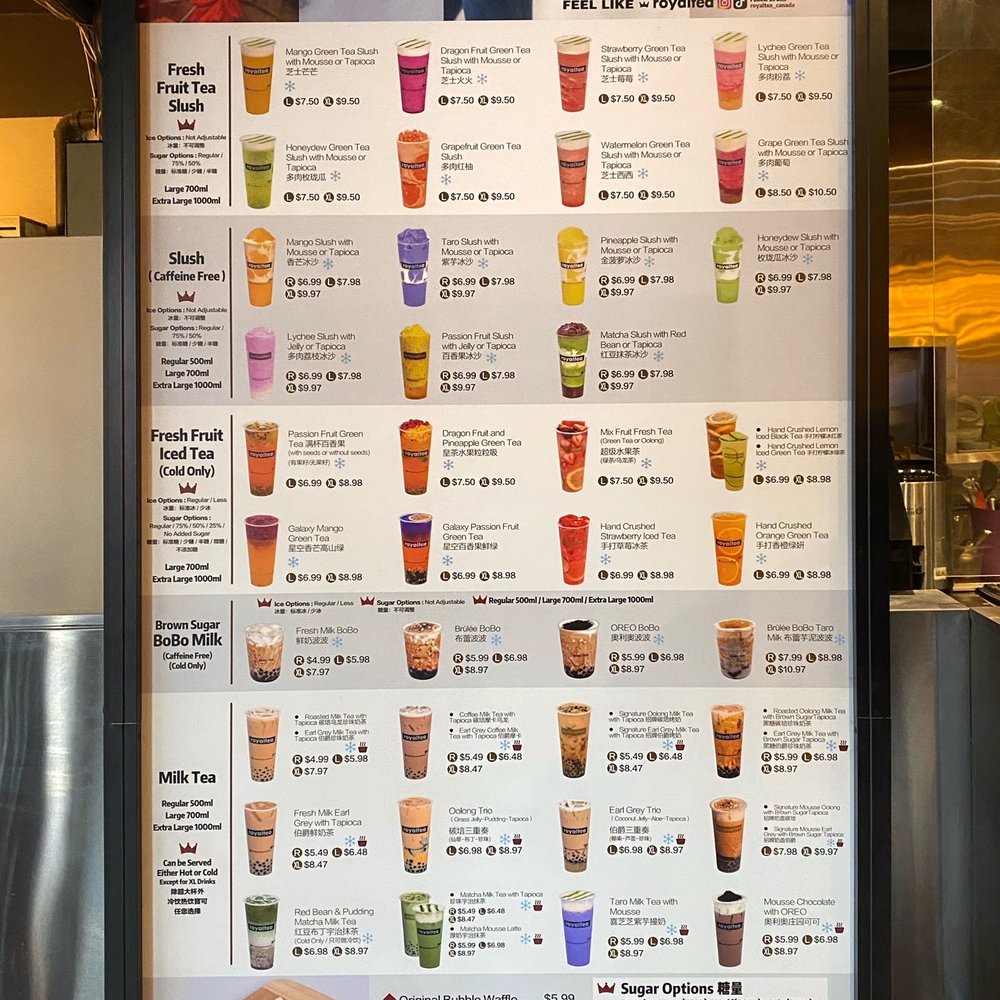 Royaltea - Royaltea - tea shop menu (2022) - Bubble Tea Near Me - Toronto, Ontario