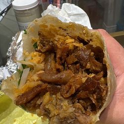 Inside of the pastor tripa burrito