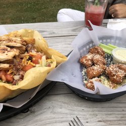 Mountain View Inn - Chicken salad and garlic Parmesan boneless wings and a strawberry daiquiri
