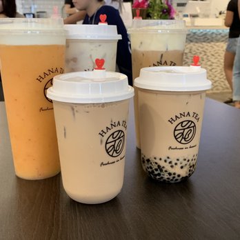 Hana Tea - Our friends ordered either HK milk tea or Brown Sugar milk tea. Mine is the strawberry-mango smoothie on the left - Bubble Tea Near Me - Honolulu, Hawaii Hana Tea - Our friends ordered either HK milk tea or Brown Sugar milk tea. Mine is the strawberry-mango smoothie on the left - Bubble Tea Near Me - Honolulu, Hawaii