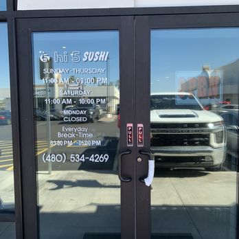 Hi 5 Sushi - Hours posted on the door - Japanese Near Me - Chandler, Arizona Hi 5 Sushi - Hours posted on the door - Japanese Near Me - Chandler, Arizona
