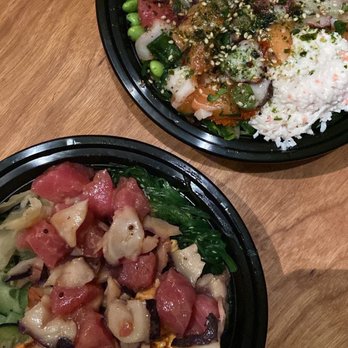 Oke Poke - 2 medium bowls: top - tuna, salmon, octopus, bottom - tuna, octopus, spicy tuna - Poke Near Me - Walnut Creek, California Oke Poke - 2 medium bowls: top - tuna, salmon, octopus, bottom - tuna, octopus, spicy tuna - Poke Near Me - Walnut Creek, California