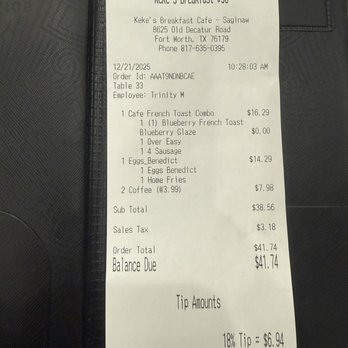Keke's Breakfast Cafe - Receipt - Breakfast & Brunch Near Me - Fort Worth, Texas Keke's Breakfast Cafe - Receipt - Breakfast & Brunch Near Me - Fort Worth, Texas