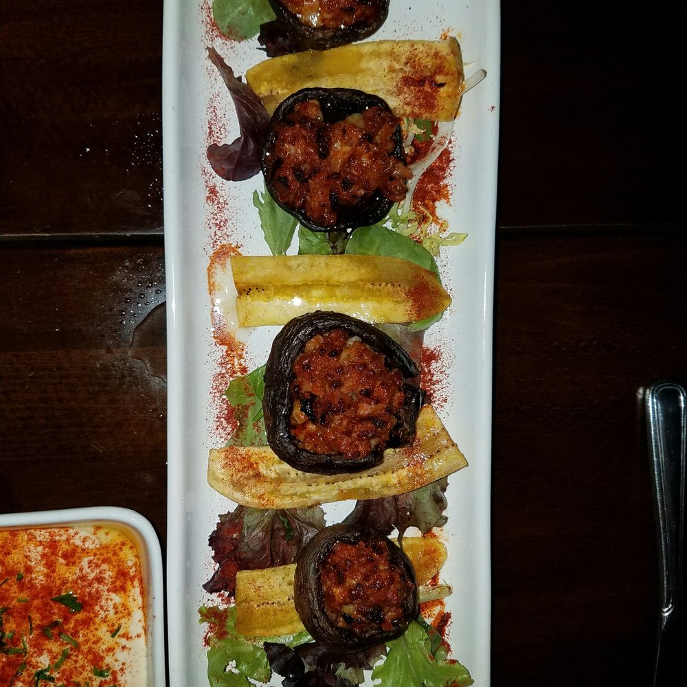 Sangarita's - Stuffed mushrooms with chorizo - Spanish Near Me - Bayside, New York Sangarita's - Stuffed mushrooms with chorizo - Spanish Near Me - Bayside, New York