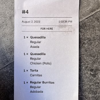 Comelones Tacos - Order receipt - Mexican Near Me - Orinda, California Comelones Tacos - Order receipt - Mexican Near Me - Orinda, California