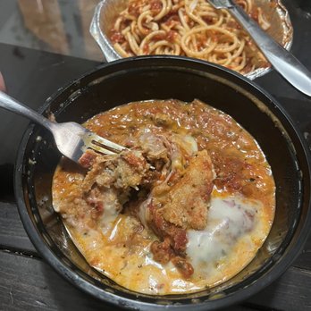 Rocco's Italian Restaurant - Baked Eggplant Parmigiana served with spaghetti, both were delicious1 - Italian Near Me - McLean, Virginia