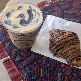 Chapmayan Coffee - Floral Latte with a Chocolate croissant - Coffee & Tea Near Me - Pico Rivera, California