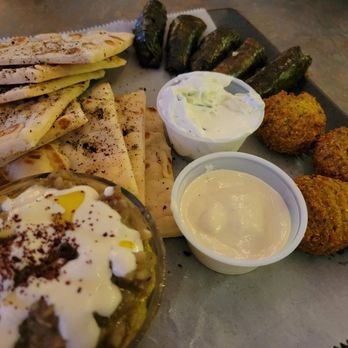 Mo’s Falafel House - Sampler platter with baba ganoush, falafel and grape leaves. - Falafel Near Me - Morristown, Tennessee Mo’s Falafel House - Sampler platter with baba ganoush, falafel and grape leaves. - Falafel Near Me - Morristown, Tennessee