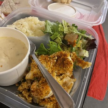 T-BONES Great American Eatery - This is the baked stuffed haddock and shrimp, chowder and house salad. The salad is a lot bigger but I just put this on my plate - American Near Me - Laconia, New Hampshire T-BONES Great American Eatery - This is the baked stuffed haddock and shrimp, chowder and house salad. The salad is a lot bigger but I just put this on my plate - American Near Me - Laconia, New Hampshire