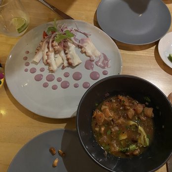 Llama Restaurant - Pictured are the octopus and ceviche nikkei. Both starters. - Peruvian Near Me - Saint Augustine, Florida
