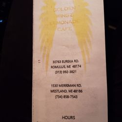Golden Wingz - Menu