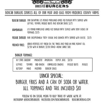 Boxcar Burgers - The lunch menu - Burgers Near Me - Brunswick, Maryland