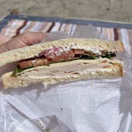 Turkey and provolone sandwich on sliced sourdough. Literally almost nothing to it.