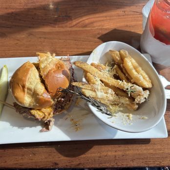Black Label Tavern - Brisket Sandwich with Truffle Fries and Strawberry Jalapeño Margarita. - Bars Near Me - Livonia, Michigan
