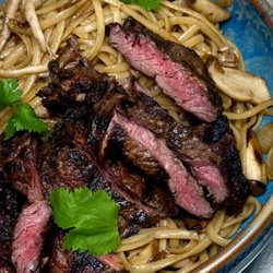 Saigon District Restaurant Presotea - Special order for private party: truffle mushroom noodle and ribeye steak.