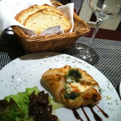 Colony - Spinach and goat cheese puff pastry with onion relish