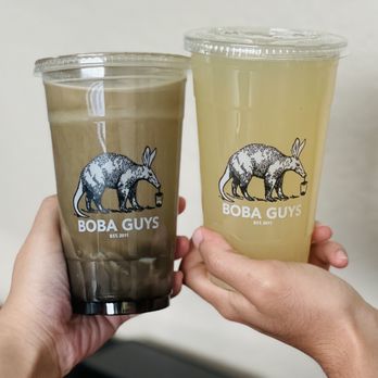 Boba Guys - Black Sugar Hojicha with Almond Jelly & Lychee Oolong (no ice) - Coffee & Tea Near Me - San Jose, California