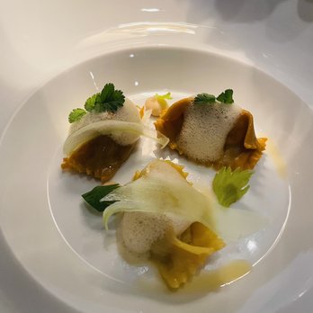 Chez TJ - Maine lobster agnolotti with variations of celery root - French Near Me - Mountain View, California Chez TJ - Maine lobster agnolotti with variations of celery root - French Near Me - Mountain View, California