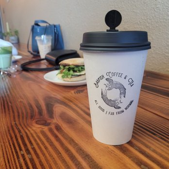 Badfish Coffee & Tea - Front drink is the Loaded coffee, the sandwich is the badfish veggie club - Coffee & Tea Near Me - Orangevale, California
