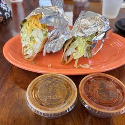 Bobbi's Mexican Food - Crispy beef tacos with med and hot salsa