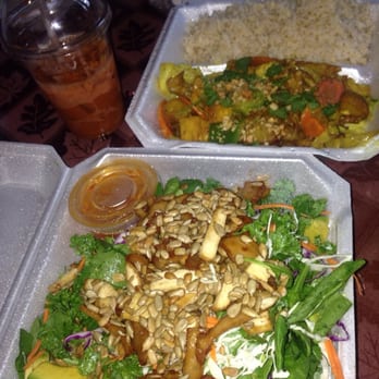 Go Vegan - They do take out! Chicken curry rice plate, kale salad, and thai iced tea! - Vegan Near Me - Antioch, California Go Vegan - They do take out! Chicken curry rice plate, kale salad, and thai iced tea! - Vegan Near Me - Antioch, California