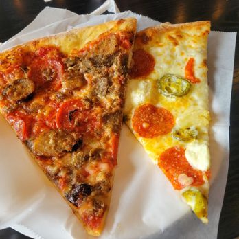 Pizzeria Luigi - Capone (l) and Spicy Kevin (r). Two slices and soda $9 - Pizza Near Me - San Diego, California Pizzeria Luigi - Capone (l) and Spicy Kevin (r). Two slices and soda $9 - Pizza Near Me - San Diego, California