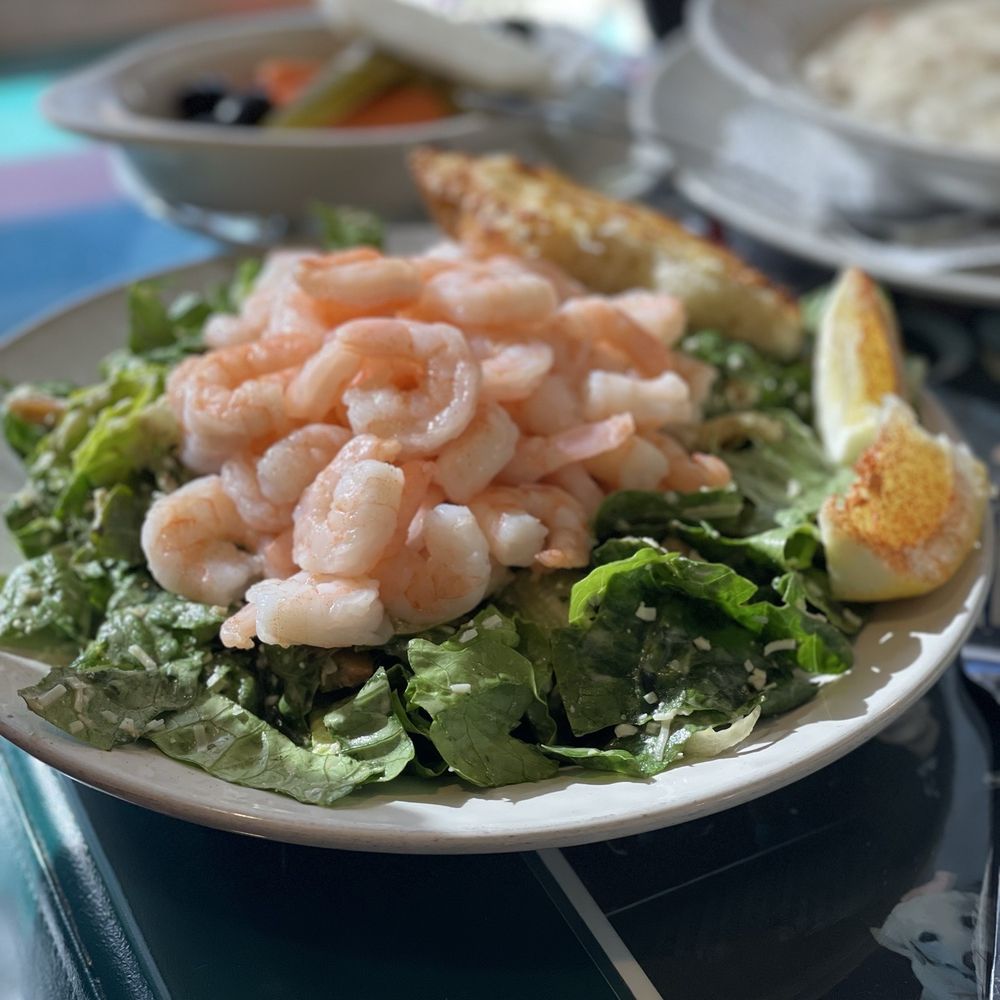 Tognazzini's Dockside Too - Caesar salad with shrimp - Seafood Near Me - Morro Bay, California Tognazzini's Dockside Too - Caesar salad with shrimp - Seafood Near Me - Morro Bay, California