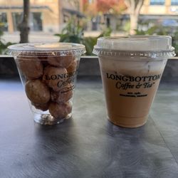 Willamette Coffee House - Doughnut Wholes & Caramel macchiato with cold foam.