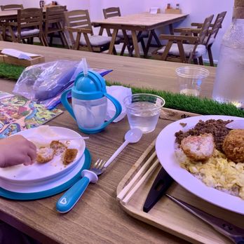 SAGA Kitchen - Rolling into SAGA Kitchen with a toddler and ordering her favorite: Soboro Don with Crab Cream Croquette! - Dim Sum Near Me - Alameda, California